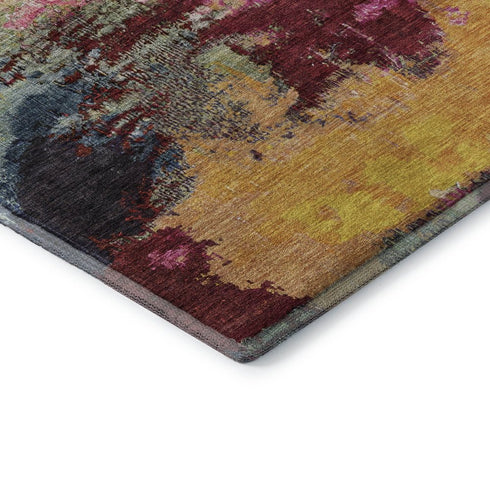5' X 8' Burgundy Pink And Blue Abstract Washable Area Rug With UV Protection