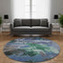 8' Green Purple And Brown Abstract Washable Round Rug With UV Protection