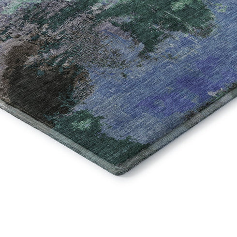8' Green Purple And Brown Abstract Washable Round Rug With UV Protection