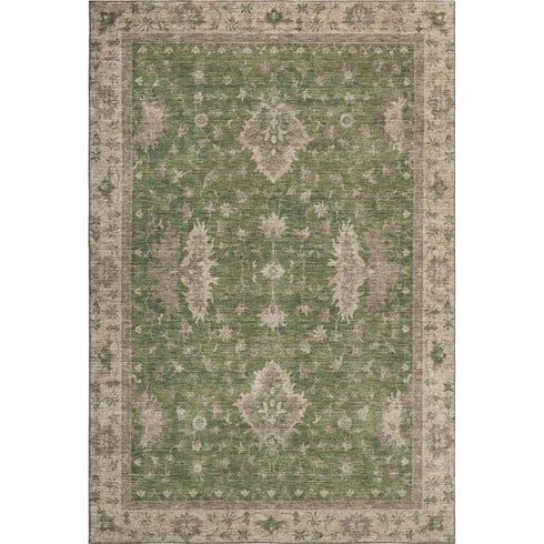 8' X 10' Artichoke Green And Beige Oriental Washable Area Rug With UV Protection