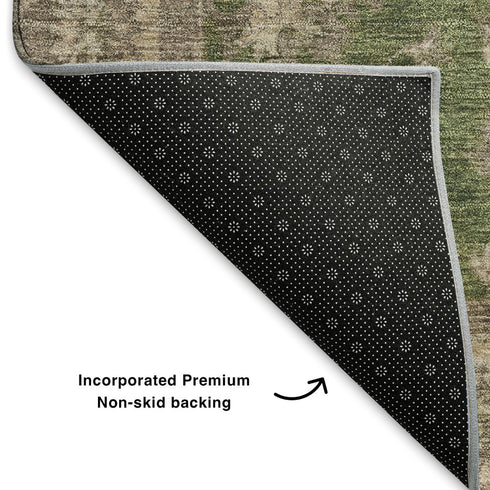 8' X 10' Artichoke Green And Beige Oriental Washable Area Rug With UV Protection