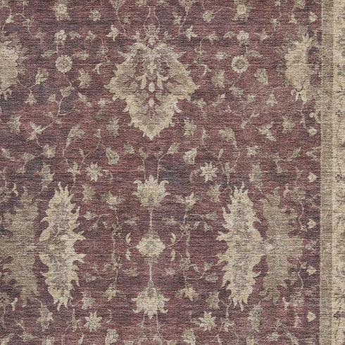 5' X 8' Burgundy And Beige Oriental Washable Area Rug With UV Protection