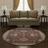 8' Burgundy And Beige Oriental Washable Round Rug With UV Protection
