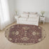 8' Burgundy And Beige Oriental Washable Round Rug With UV Protection