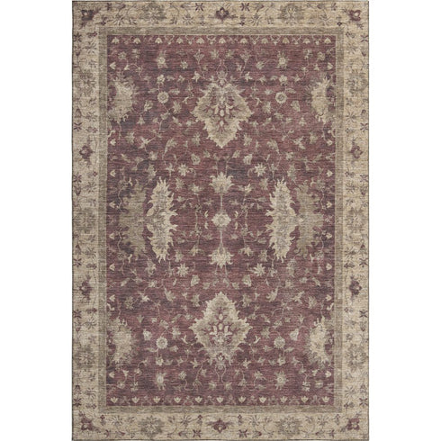 8' X 10' Burgundy And Beige Oriental Washable Area Rug With UV Protection