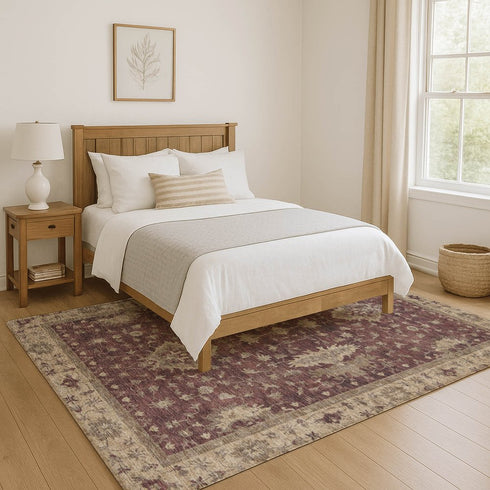 8' X 10' Burgundy And Beige Oriental Washable Area Rug With UV Protection