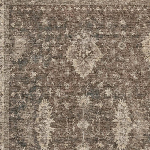 5' X 8' Brown And Beige Oriental Washable Area Rug With UV Protection