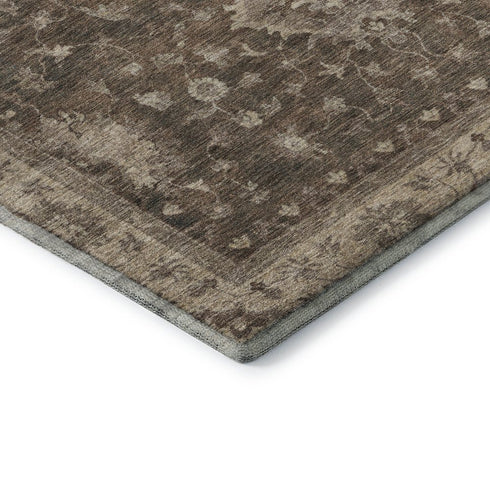 9' X 12' Brown And Beige Oriental Washable Area Rug With UV Protection