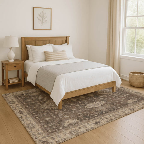 9' X 12' Brown And Beige Oriental Washable Area Rug With UV Protection