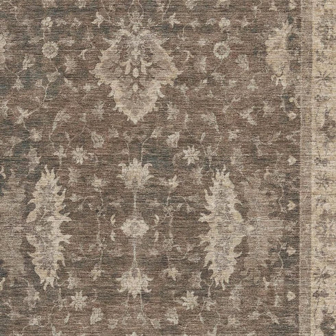 9' X 12' Brown And Beige Oriental Washable Area Rug With UV Protection