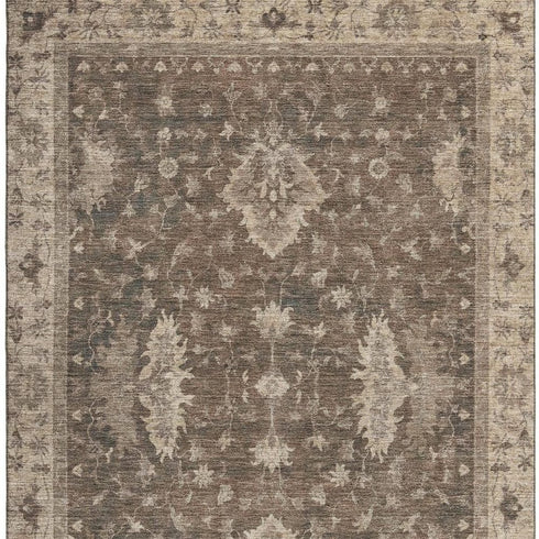 9' X 12' Brown And Beige Oriental Washable Area Rug With UV Protection