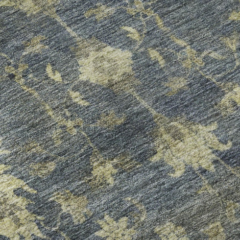 5' X 8' Blue And Olive Green Oriental Washable Area Rug With UV Protection