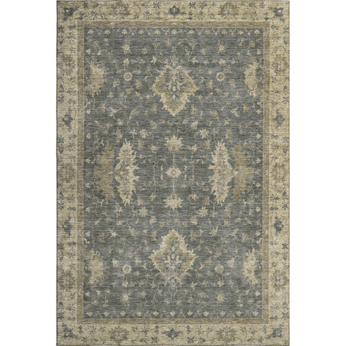 5' X 8' Gray And Beige Oriental Washable Area Rug With UV Protection