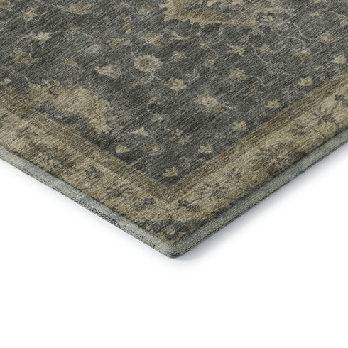 5' X 8' Gray And Beige Oriental Washable Area Rug With UV Protection