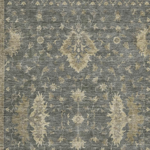 5' X 8' Gray And Beige Oriental Washable Area Rug With UV Protection