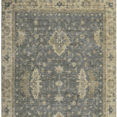 5' X 8' Gray And Beige Oriental Washable Area Rug With UV Protection