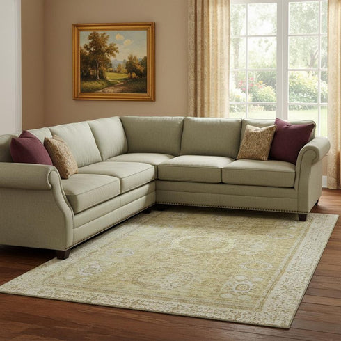 8' X 10' Beige And Gold Oriental Washable Area Rug With UV Protection