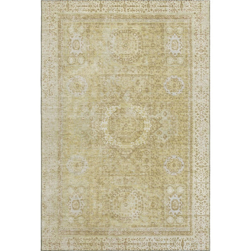 8' X 10' Beige And Gold Oriental Washable Area Rug With UV Protection