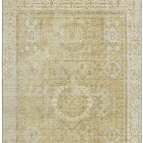 8' X 10' Beige And Gold Oriental Washable Area Rug With UV Protection