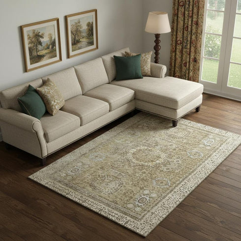 9' X 12' Brown And Beige Oriental Washable Area Rug With UV Protection
