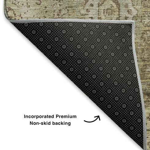 9' X 12' Brown And Beige Oriental Washable Area Rug With UV Protection