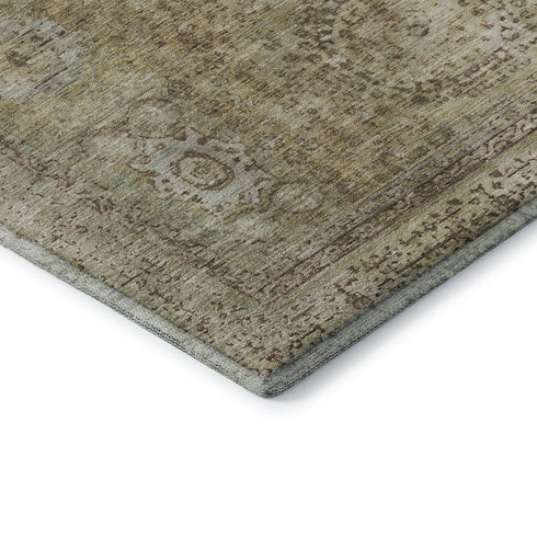 9' X 12' Brown And Beige Oriental Washable Area Rug With UV Protection
