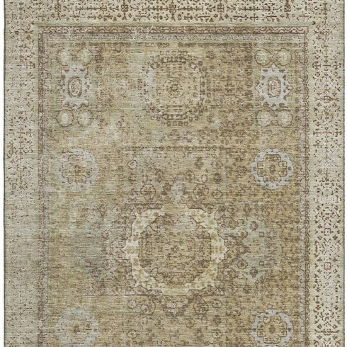 9' X 12' Brown And Beige Oriental Washable Area Rug With UV Protection