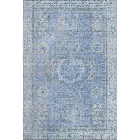 5' X 8' Blue And Gray Oriental Washable Area Rug With UV Protection