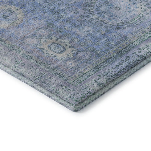 5' X 8' Blue And Gray Oriental Washable Area Rug With UV Protection