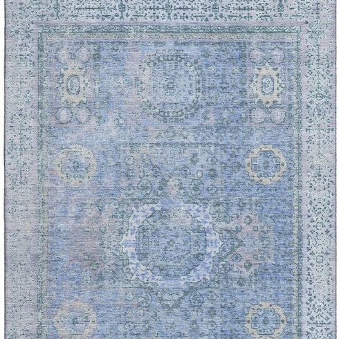 5' X 8' Blue And Gray Oriental Washable Area Rug With UV Protection