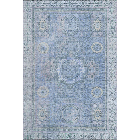 8' X 10' Blue And Gray Oriental Washable Area Rug With UV Protection
