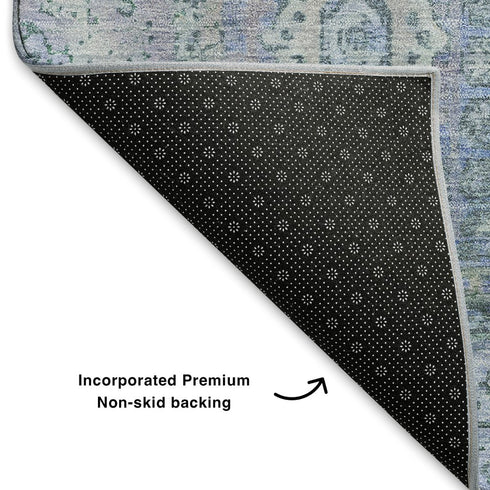 8' X 10' Blue And Gray Oriental Washable Area Rug With UV Protection