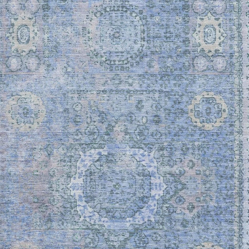 8' X 10' Blue And Gray Oriental Washable Area Rug With UV Protection