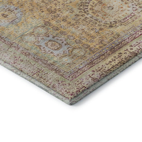 8' X 10' Gold And Beige Oriental Washable Area Rug With UV Protection