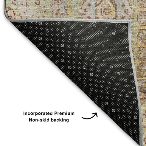 9' X 12' Gold And Beige Oriental Washable Area Rug With UV Protection