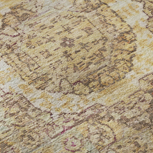 9' X 12' Gold And Beige Oriental Washable Area Rug With UV Protection