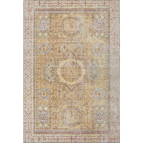 9' X 12' Gold And Beige Oriental Washable Area Rug With UV Protection