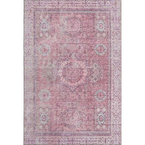 8' X 10' Pink And Gray Oriental Washable Area Rug With UV Protection