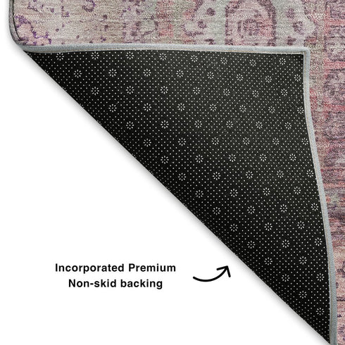 8' X 10' Pink And Gray Oriental Washable Area Rug With UV Protection