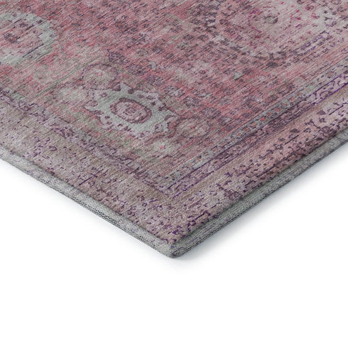 8' X 10' Pink And Gray Oriental Washable Area Rug With UV Protection