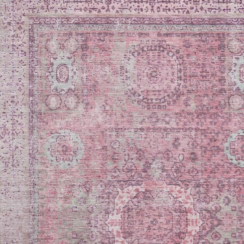 8' X 10' Pink And Gray Oriental Washable Area Rug With UV Protection