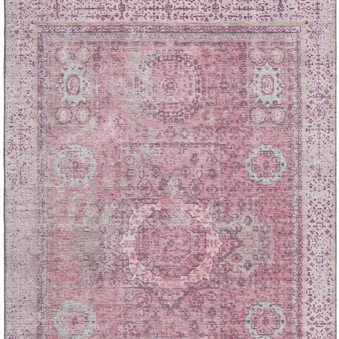 8' X 10' Pink And Gray Oriental Washable Area Rug With UV Protection