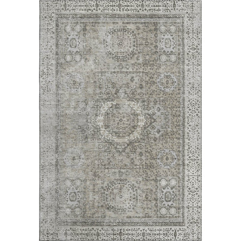 8' X 10' Pewter And Silver Oriental Washable Area Rug With UV Protection
