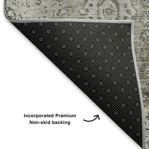 8' X 10' Pewter And Silver Oriental Washable Area Rug With UV Protection