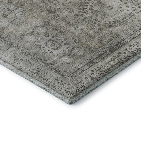 8' X 10' Pewter And Silver Oriental Washable Area Rug With UV Protection