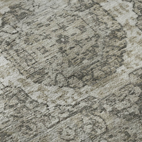 8' X 10' Pewter And Silver Oriental Washable Area Rug With UV Protection