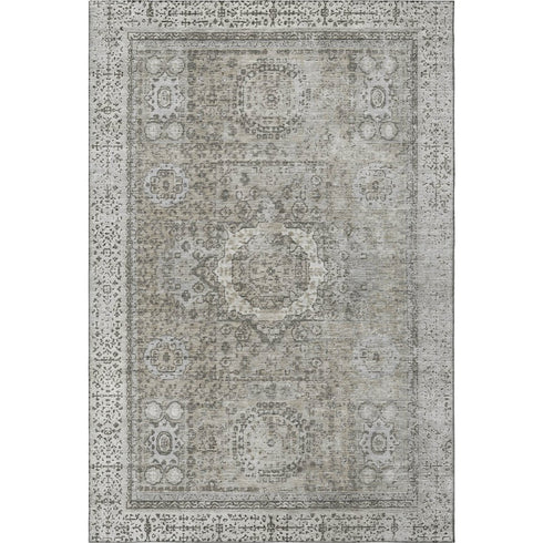 8' X 10' Pewter And Silver Oriental Washable Area Rug With UV Protection