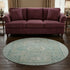 8' Turquoise And Beige Oriental Washable Round Rug With UV Protection
