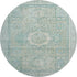 8' Turquoise And Beige Oriental Washable Round Rug With UV Protection