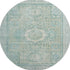 8' Turquoise And Beige Oriental Washable Round Rug With UV Protection